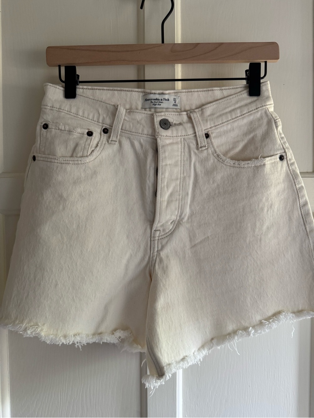 Abercrombie & Fitch Cream Frayed-Hem Denim Shorts